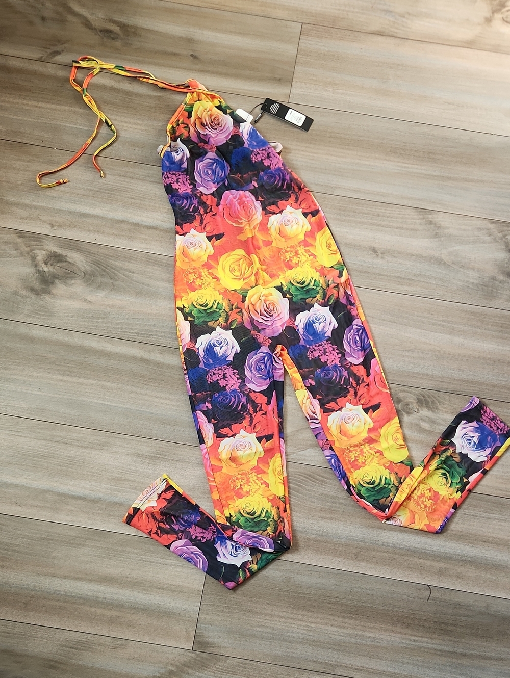 Floral Halter Mesh Jumpsuit - Multicolor M nWT